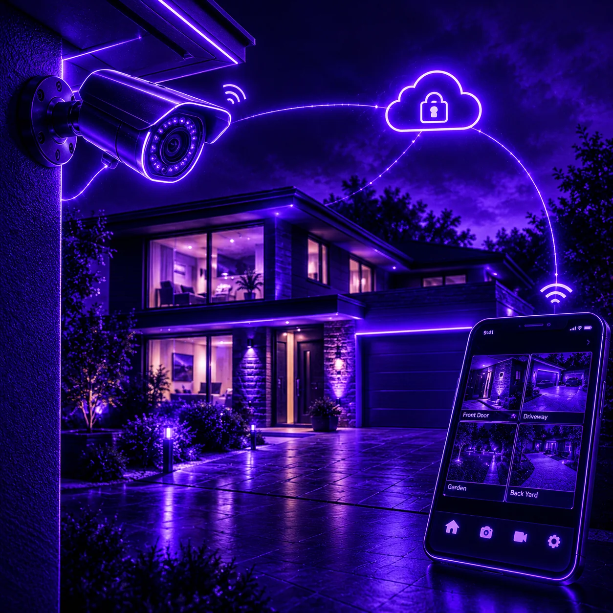 Home security camera with connected remote monitoring