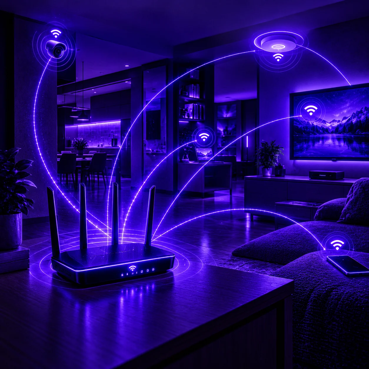 Wireless router and connected smart home Wi-Fi devices